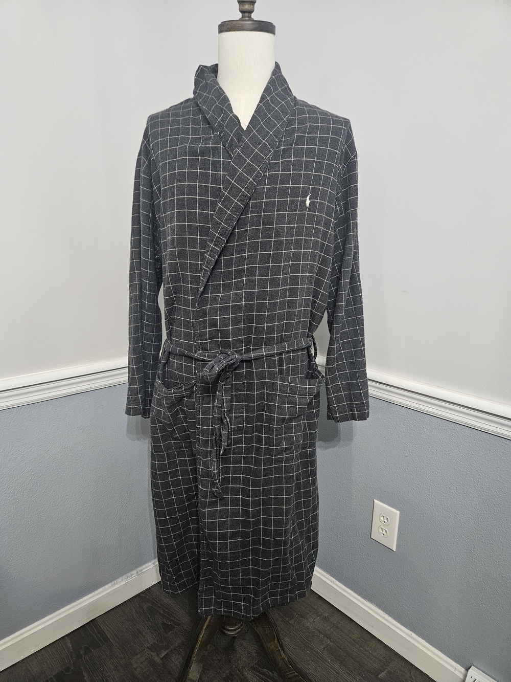 Polo by Ralph Lauren Charcoal Grid Shawl-Collar Robe Jacket